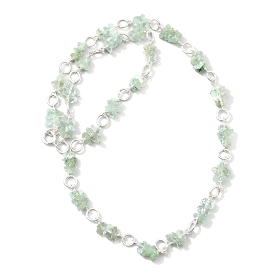 emerald beads silver necklace