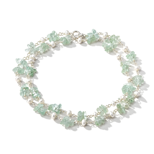 Emerald & Pearl  Beads Silver Necklace