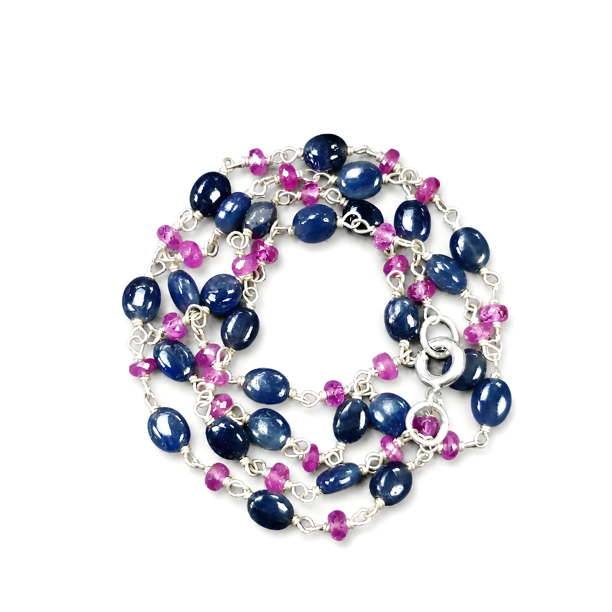 ruby, sapphire beads silver necklace