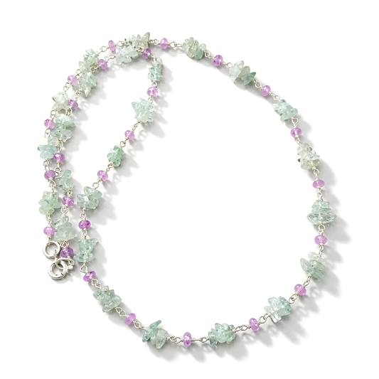 8.57gms Natural Emerald, Pink Sapphire Uncut Beads 925 Sterling Silver Necklace 18"