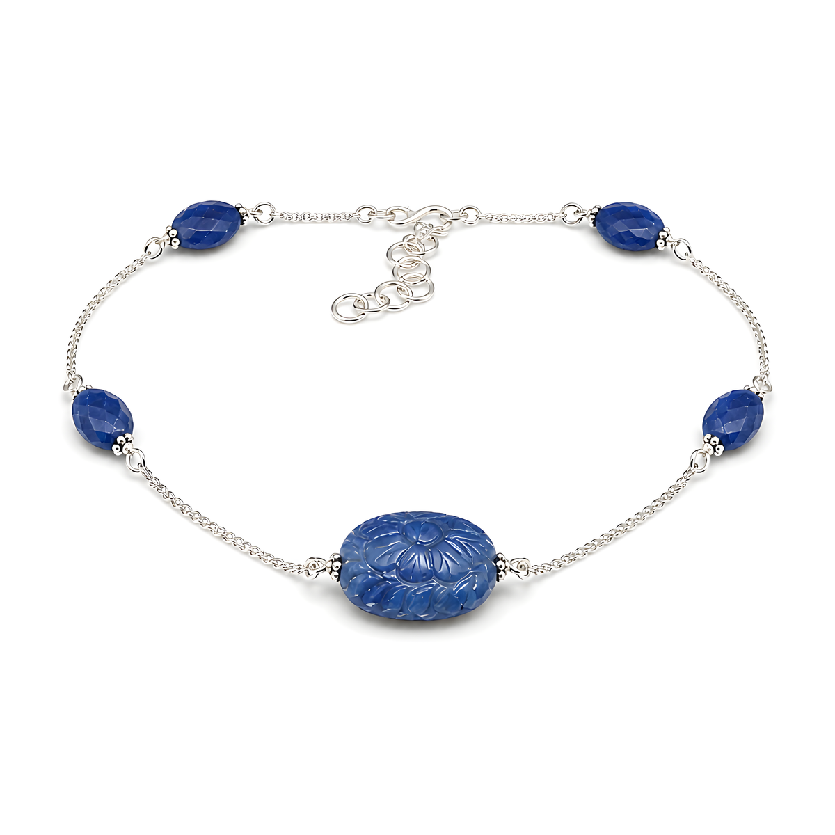 blue saapphire gemstone silver necklace