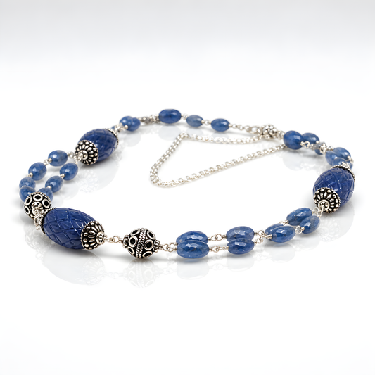 Blue Sapphire Beads Silver Necklace