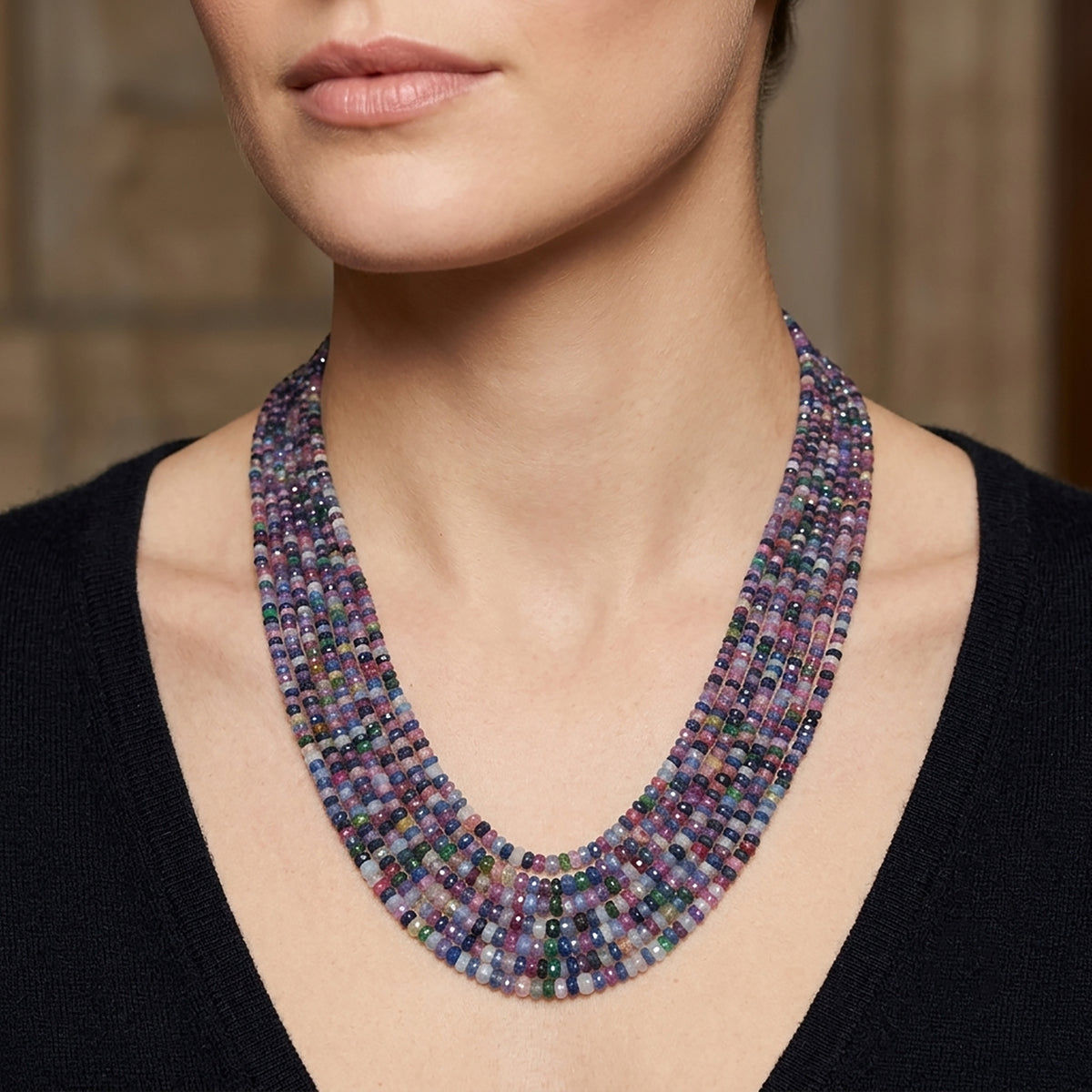 MULTI SAPPHIRE Gemstone NECKLACE : Natural Untreated Sapphire Faceted Shaded Rondelle Checker Cut Beads Necklace 19.2" - 22.2"