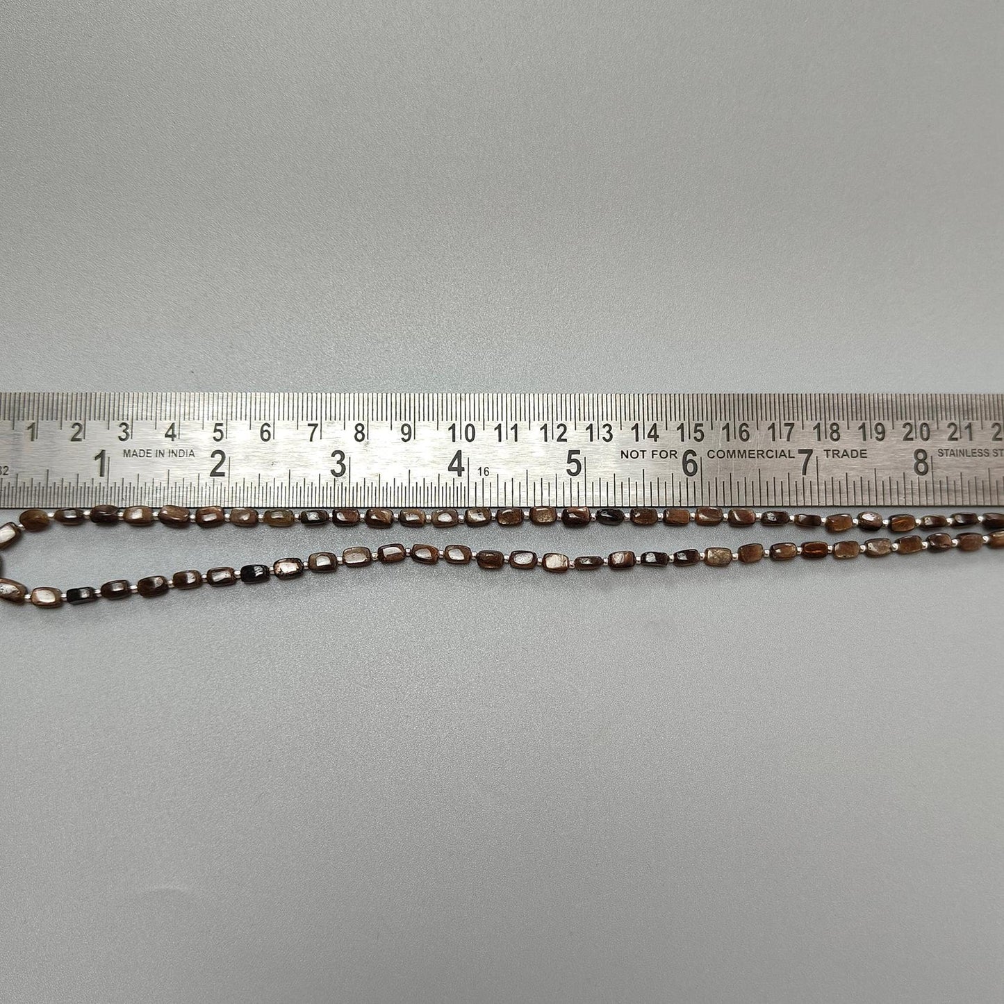 Golden Brown Chocolate Sapphire Gemstone Beads Necklace : 14.26gms 925 Sterling Silver Natural Plain Cushion Sapphire 5*3mm - 6*4mm 19"