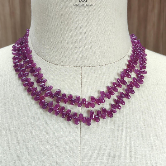 Ruby Beads Necklace: 307.80cts Natural Untreated Ruby Gemstone Plain 925 Sterling Silver Oval Shape 16"-18" Necklace