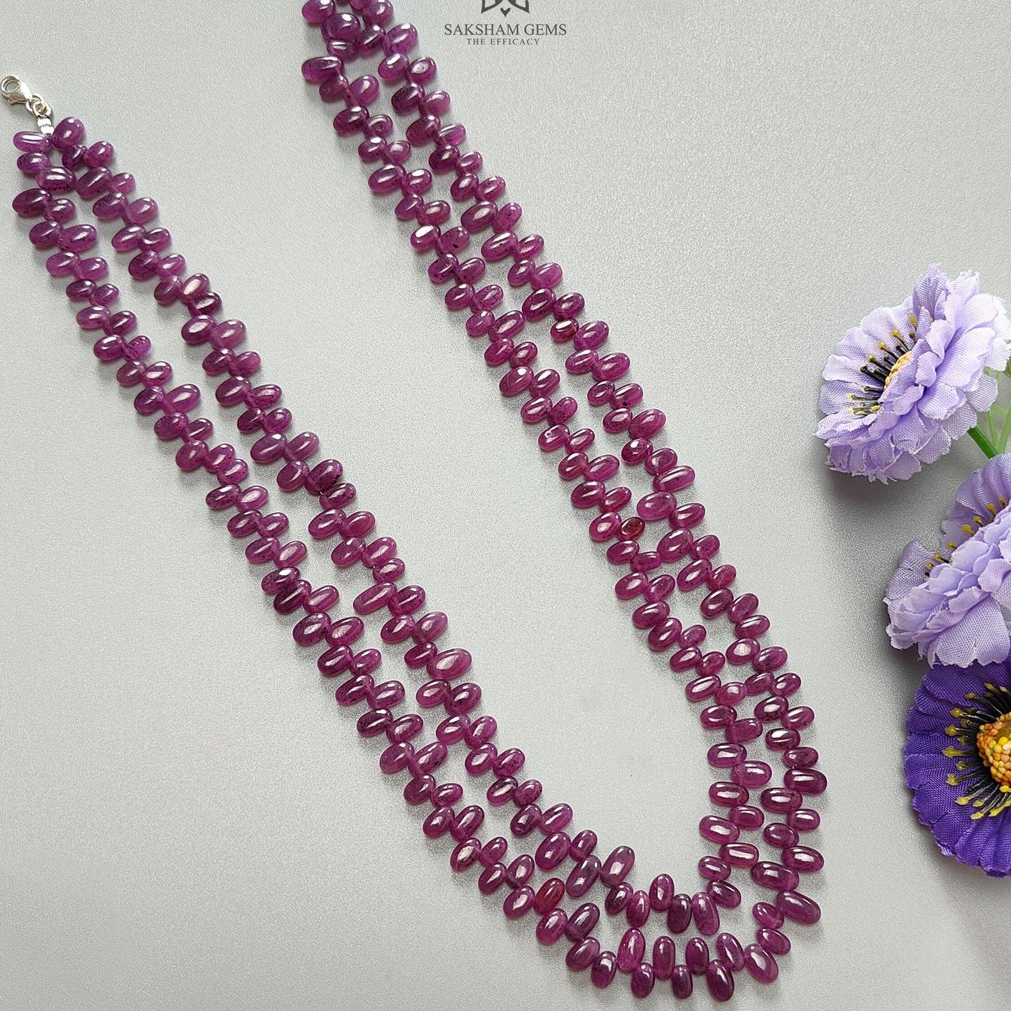 Ruby Beads Necklace: 307.80cts Natural Untreated Ruby Gemstone Plain 925 Sterling Silver Oval Shape 16"-18" Necklace