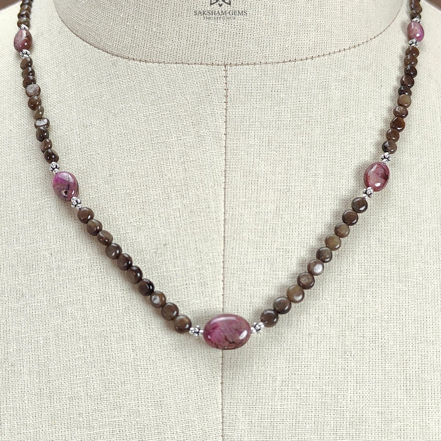 Golden Sapphire Gemstone Beads Necklace : 83.50cts Natural Untreated Star Ruby Plain Round Oval Shapes 925 Sterling Silver 4mm - 5mm 19"