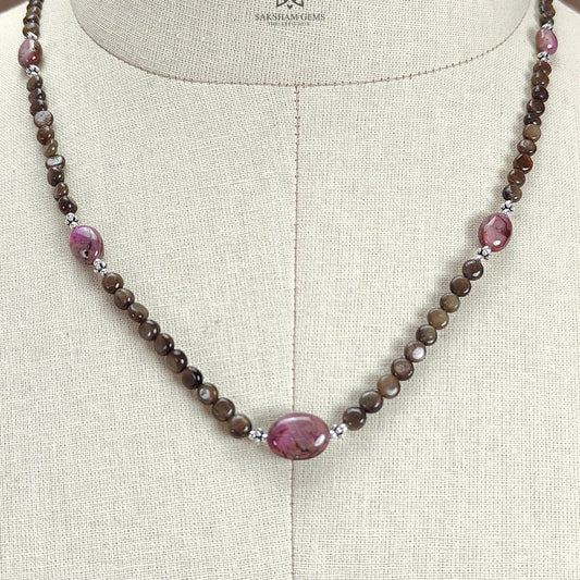 Golden Sapphire Gemstone Beads Necklace : 83.50cts Natural Untreated Star Ruby Plain Round Oval Shapes 925 Sterling Silver 4mm - 5mm 19"