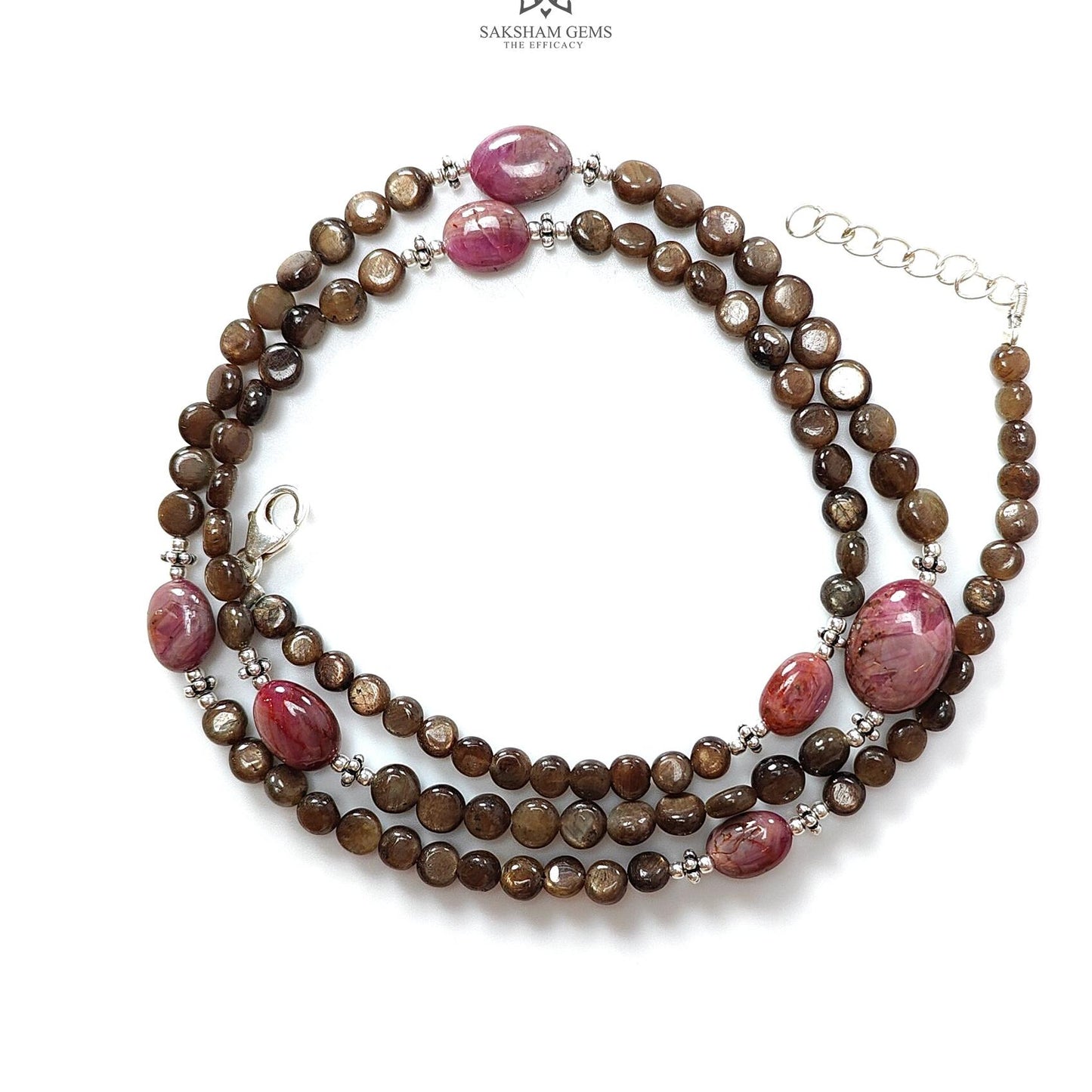 Golden Sapphire Gemstone Beads Necklace : 83.50cts Natural Untreated Star Ruby Plain Round Oval Shapes 925 Sterling Silver 4mm - 5mm 19"