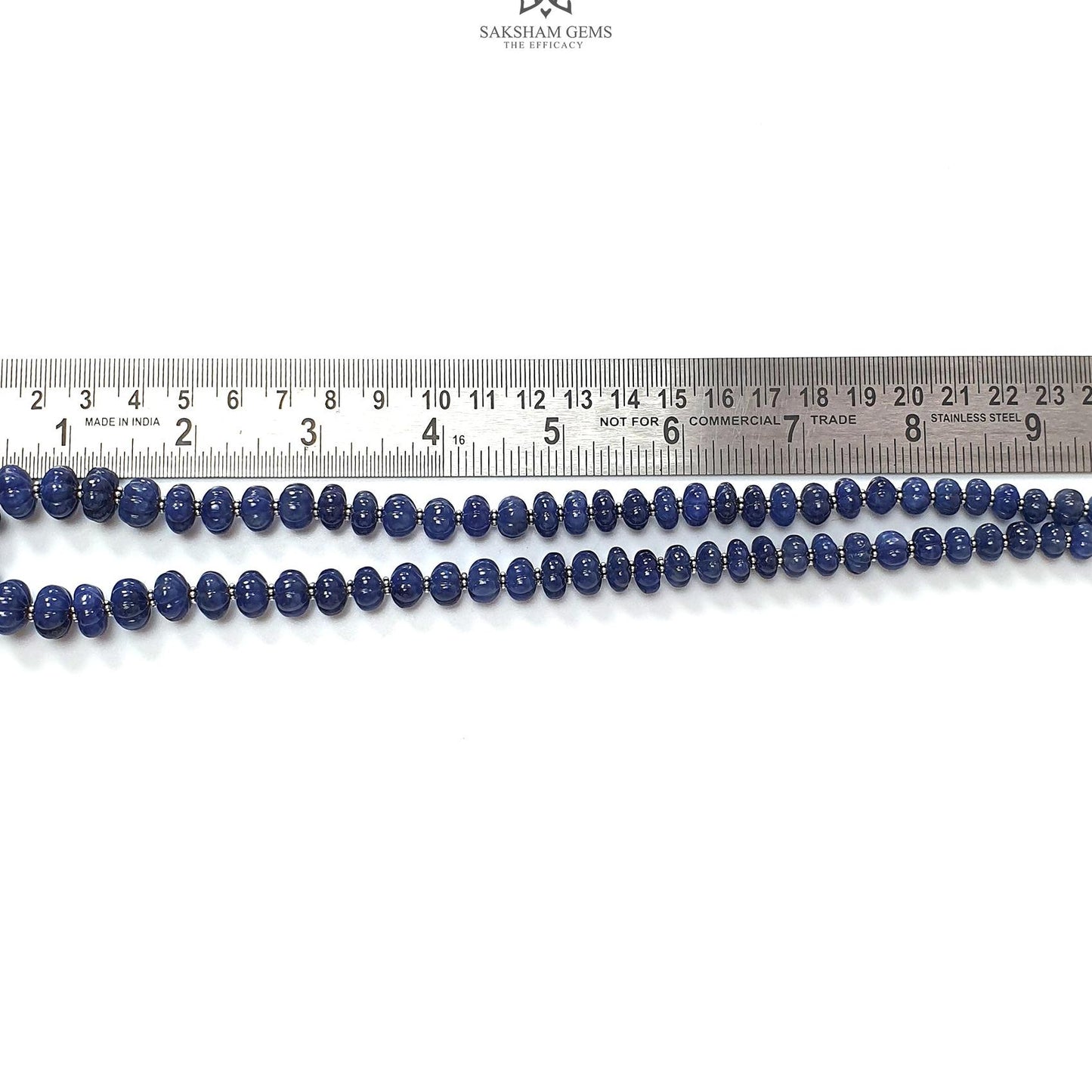 Blue Sapphire Melon Pumpkin Beads : 394.50cts 925 Sterling Silver Natural Sapphire Hand Carved Rondelle Melon Beads 7mm - 12mm 19"
