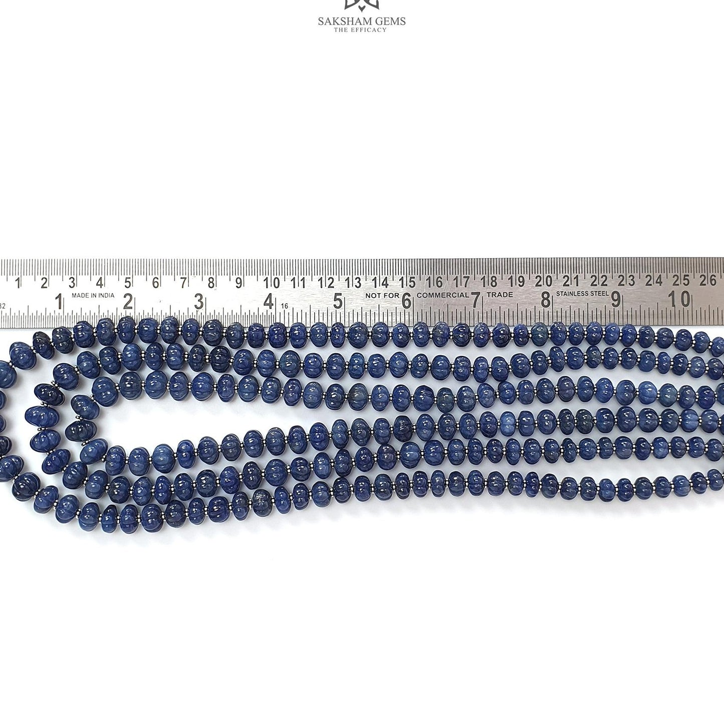 Blue Sapphire Melon Pumpkin Beads Necklace : 1298.80cts 925 Sterling Silver Natural Sapphire Hand Carved Melon Beads 7mm - 12mm 18"- 22"