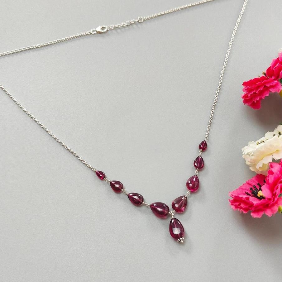 Rubellite Tourmaline Necklace: 41.50cts Natural Untreated Tourmaline 925 Sterling Silver Plain Pear 6*4mm - 12*8mm 22"