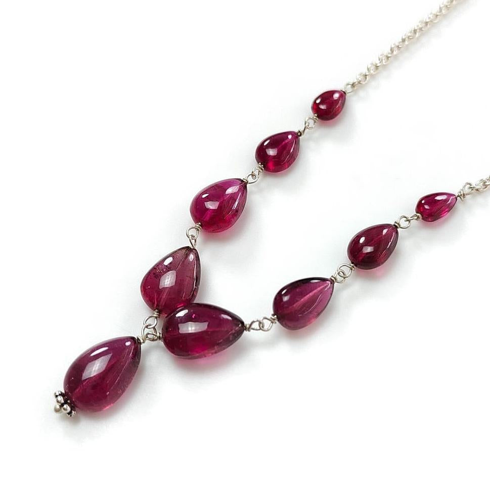 Rubellite Tourmaline Necklace: 41.50cts Natural Untreated Tourmaline 925 Sterling Silver Plain Pear 6*4mm - 12*8mm 22"