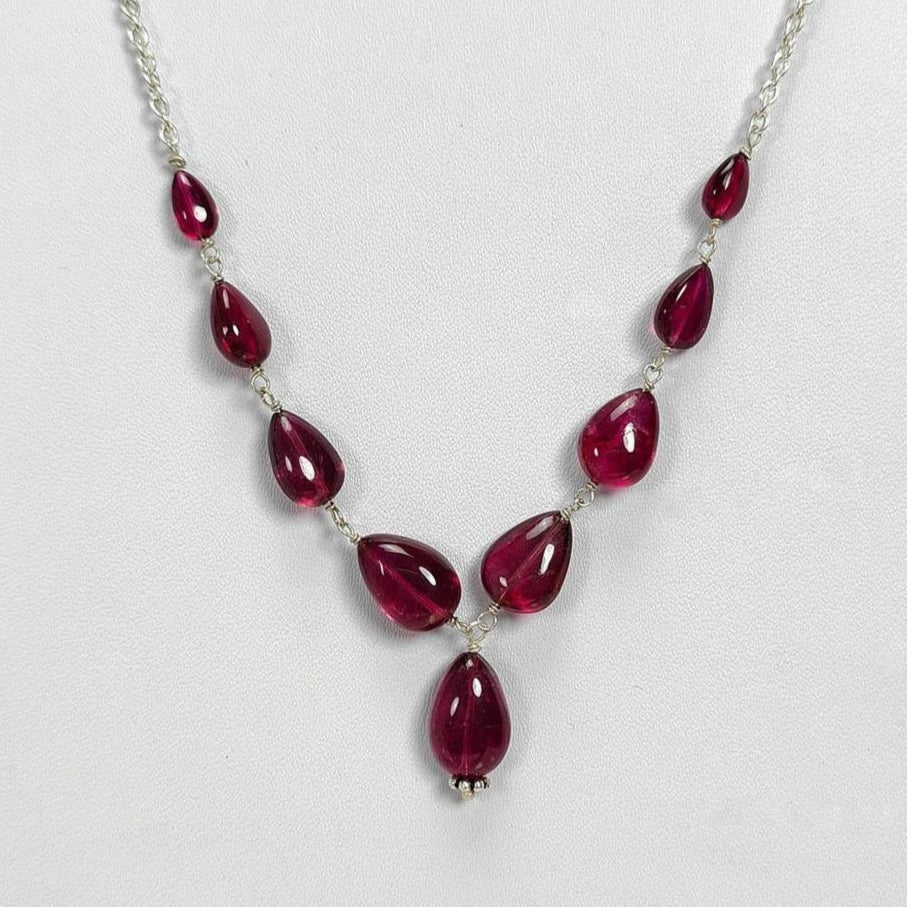 Rubellite Tourmaline Necklace: 41.50cts Natural Untreated Tourmaline 925 Sterling Silver Plain Pear 6*4mm - 12*8mm 22"
