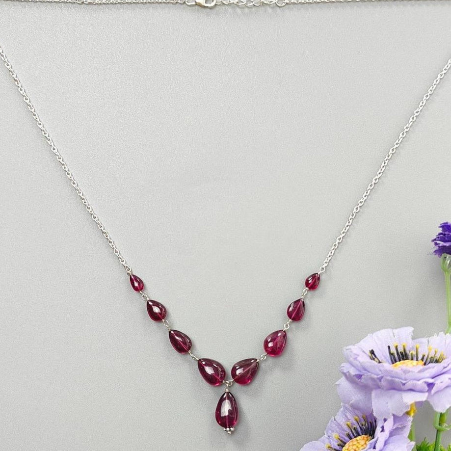 Rubellite Tourmaline Necklace: 41.50cts Natural Untreated Tourmaline 925 Sterling Silver Plain Pear 6*4mm - 12*8mm 22"