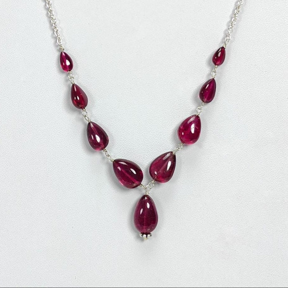Rubellite Tourmaline Necklace: 41.50cts Natural Untreated Tourmaline 925 Sterling Silver Plain Pear 6*4mm - 12*8mm 22"
