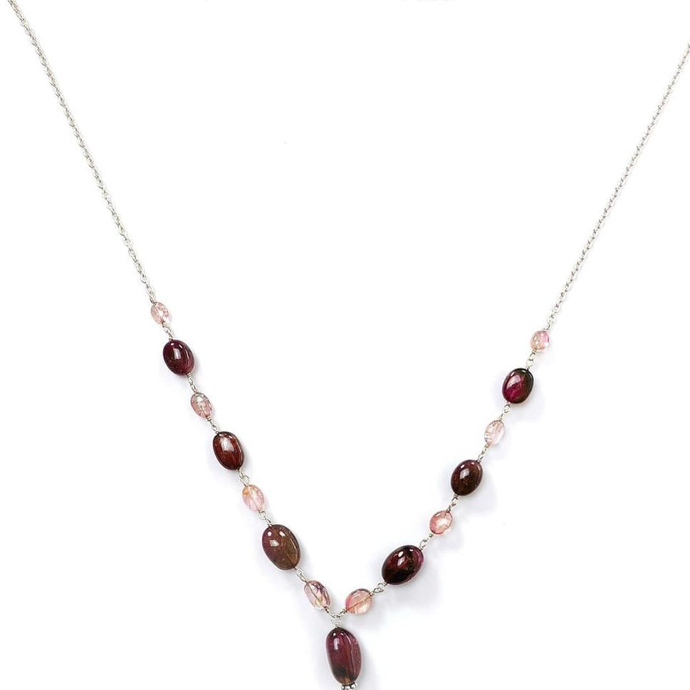 Rubellite Tourmaline Necklace: 50.00cts Natural Untreated Tourmaline 925 Sterling Silver Plain Oval 5*4mm - 13*8mm 22"