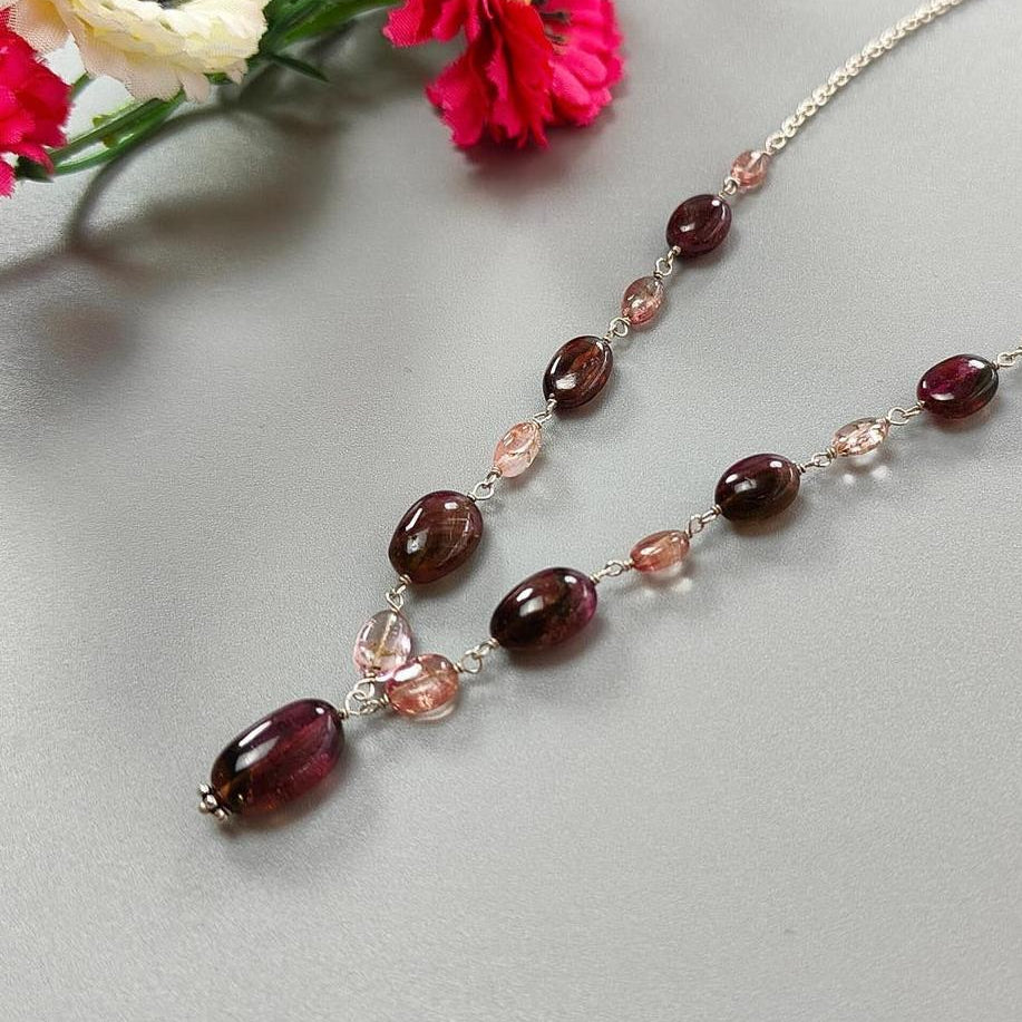 Rubellite Tourmaline Necklace: 50.00cts Natural Untreated Tourmaline 925 Sterling Silver Plain Oval 5*4mm - 13*8mm 22"