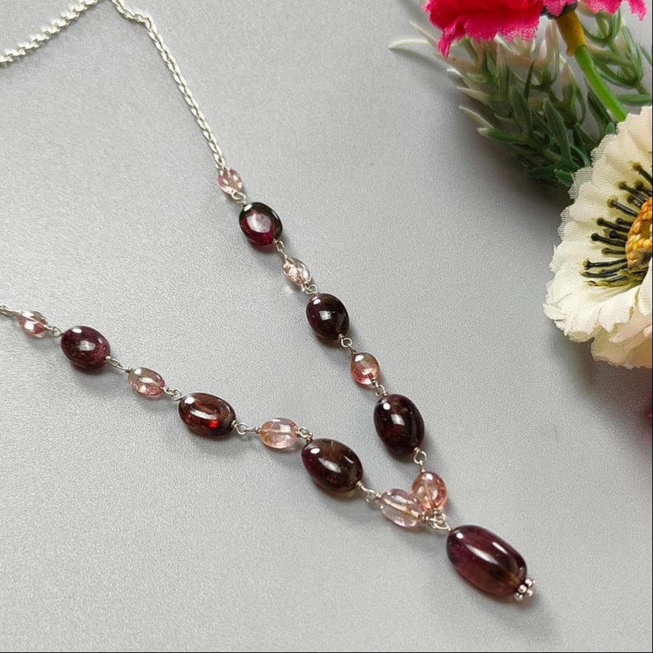Rubellite Tourmaline Necklace: 50.00cts Natural Untreated Tourmaline 925 Sterling Silver Plain Oval 5*4mm - 13*8mm 22"