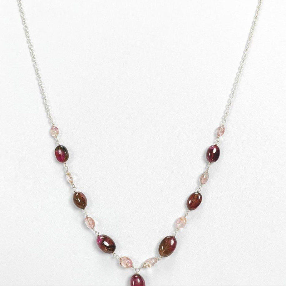 Rubellite Tourmaline Necklace: 50.00cts Natural Untreated Tourmaline 925 Sterling Silver Plain Oval 5*4mm - 13*8mm 22"