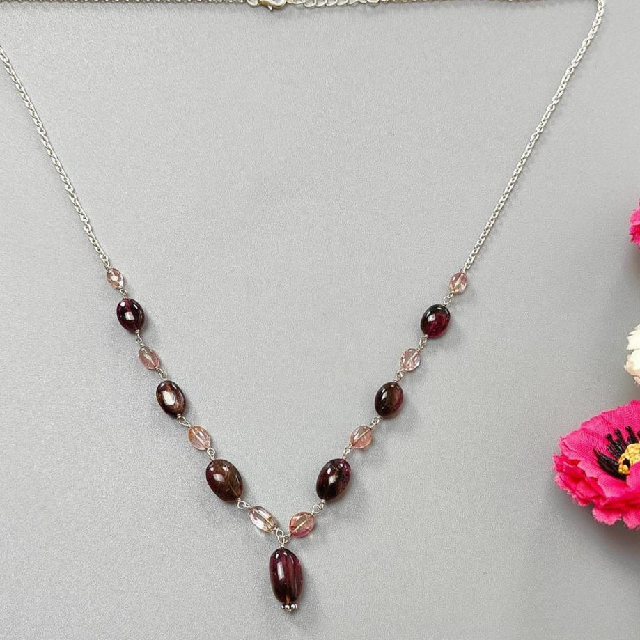 Rubellite Tourmaline Necklace: 50.00cts Natural Untreated Tourmaline 925 Sterling Silver Plain Oval 5*4mm - 13*8mm 22"