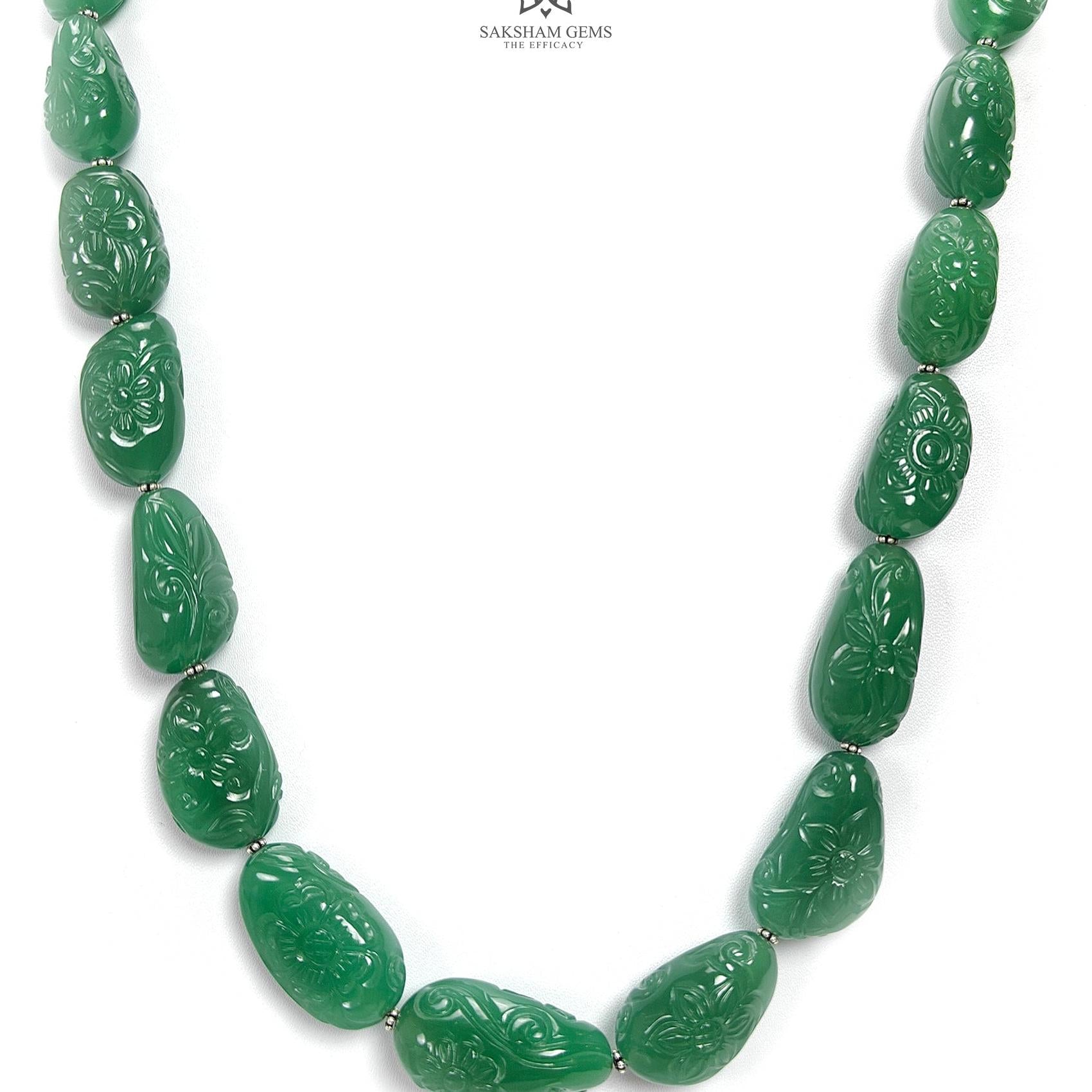 Green Quartz Carving Beads Necklace 693.60cts.