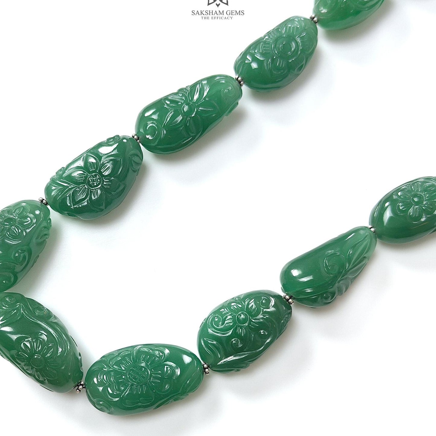 Green Quartz Carving Beads Necklace: 693.60cts Natural Untreated Quartz Shape Fancy Hand Carved 925 Sterling Silver 22*13mm - 32*17mm 22"
