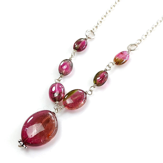 Watermelon Tourmaline Beads Chain Necklace 33.00cts