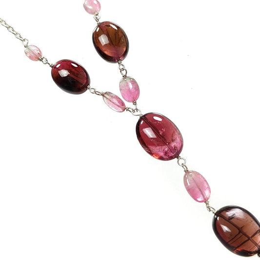 Rubellite Pink Tourmaline Beads Chain Necklace 50.60cts