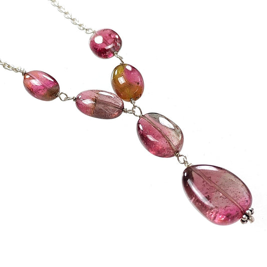 Rubellite Pink Tourmaline Beads Chain Necklace 52.00cts