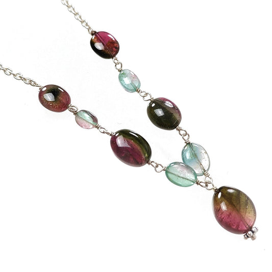 Watermelon Tourmaline Beads Chain Necklace 38.00cts