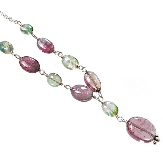 Watermelon Tourmaline Beads Chain Necklace 35.50cts