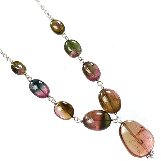 Watermelon Tourmaline Beads Chain Necklace 49.20cts