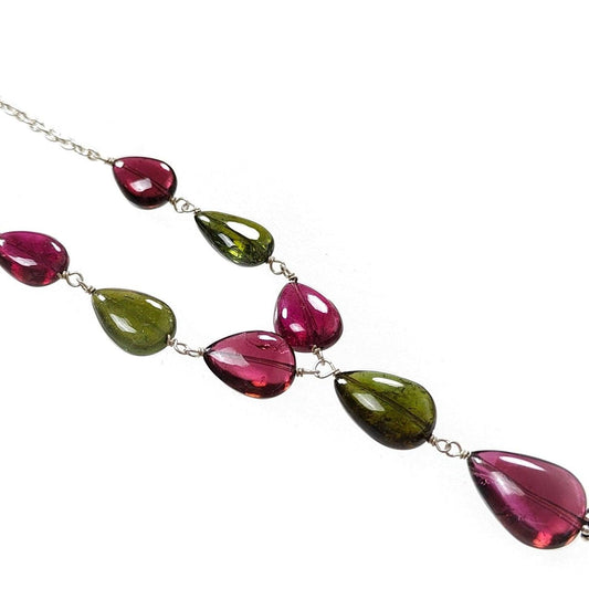 Watermelon Rubellite Tourmaline Beads Chain Necklace 50.50cts