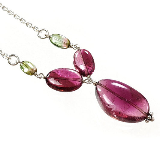 Rubellite Green Tourmaline Beads Chain Necklace 43.10cts