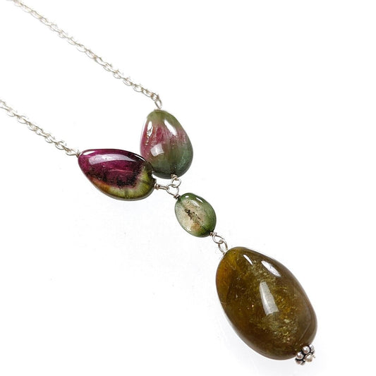 Watermelon Tourmaline Beads Chain Necklace
