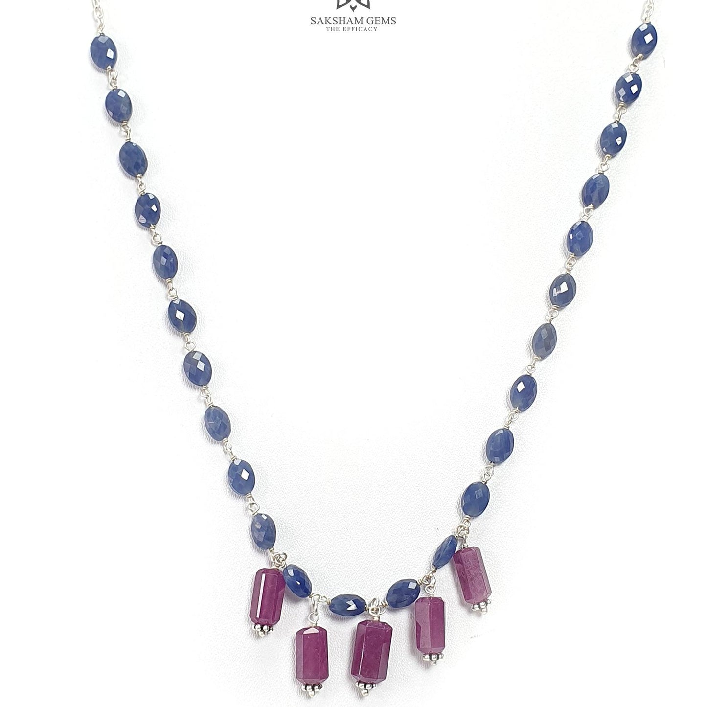 Blue Sapphire and Ruby Beads Chain Necklace 64.65cts