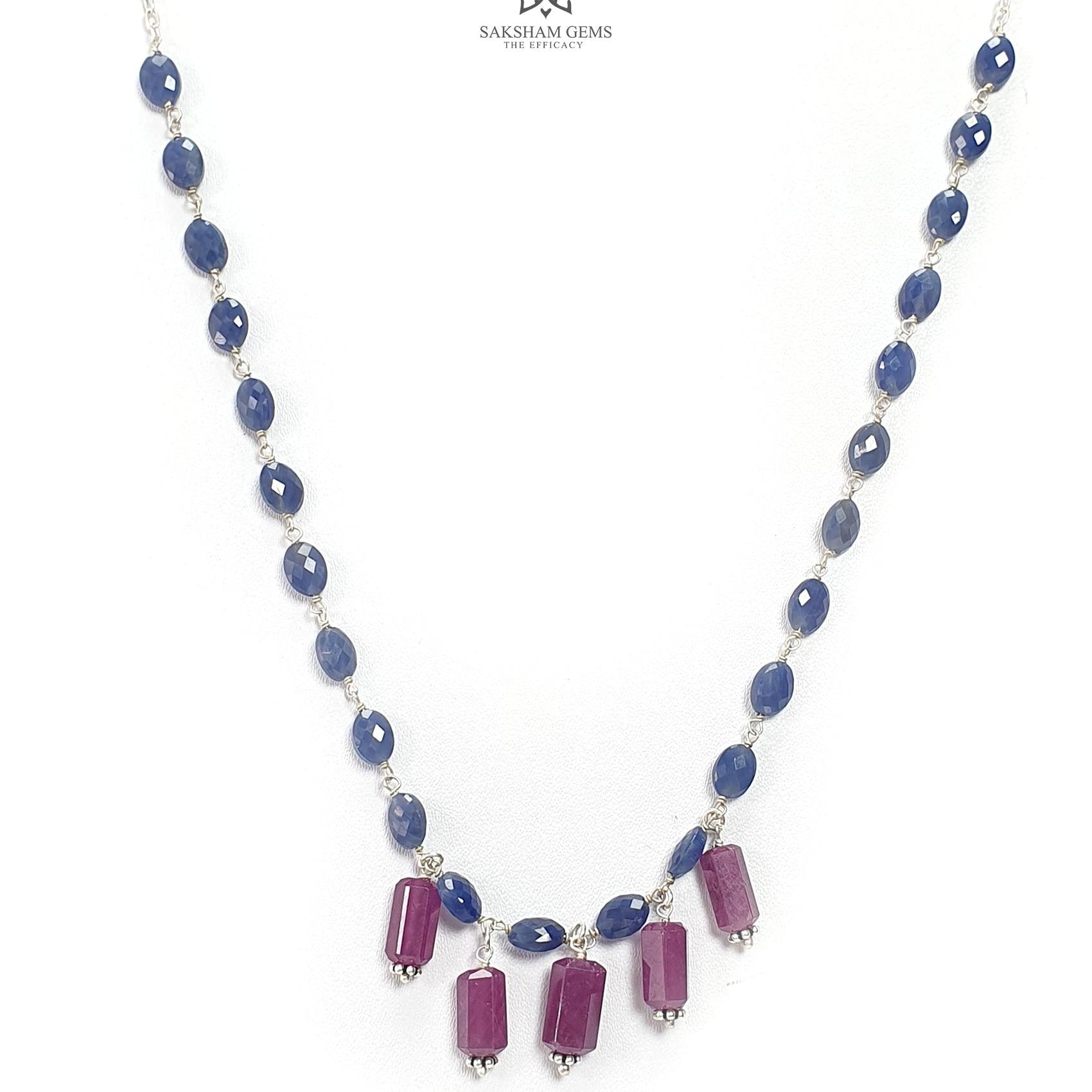 Blue Sapphire and Ruby Beads Chain Necklace 64.65cts