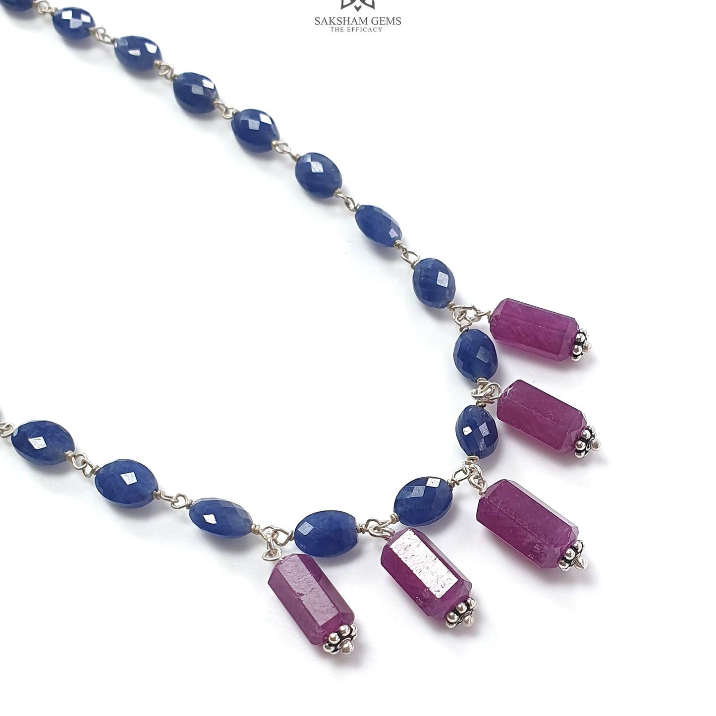 Blue Sapphire and Ruby Beads Chain Necklace 64.65cts