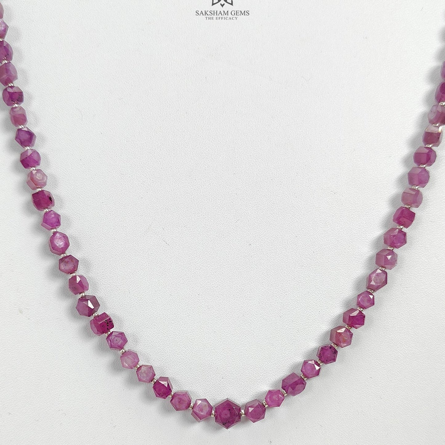 Raspberry Ruby Faceted Beads Necklace: 126.40cts Natural Untreated Ruby 925 Sterling Silver Hexagon Shape 5mm - 6.5mm 18"