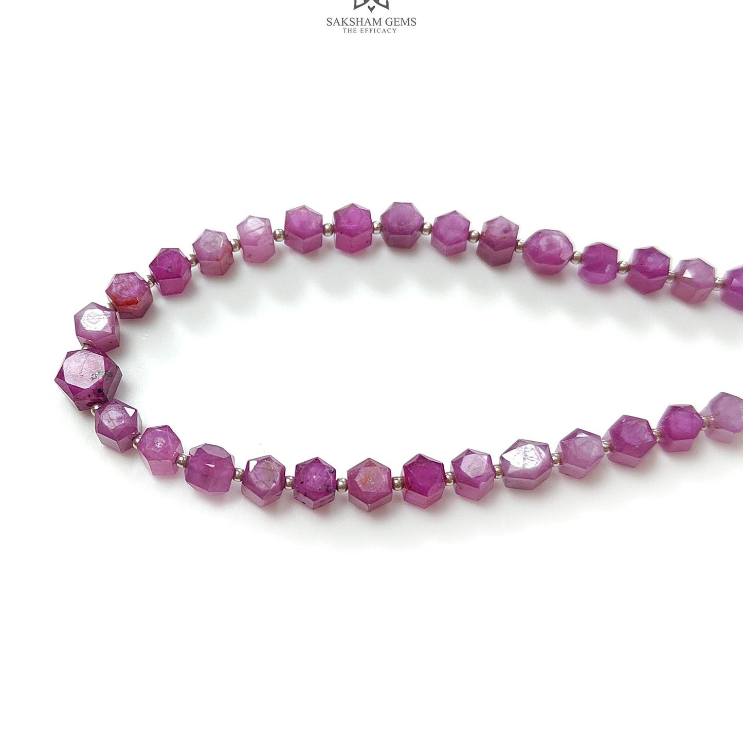 Raspberry Ruby Faceted Beads Necklace: 126.40cts Natural Untreated Ruby 925 Sterling Silver Hexagon Shape 5mm - 6.5mm 18"