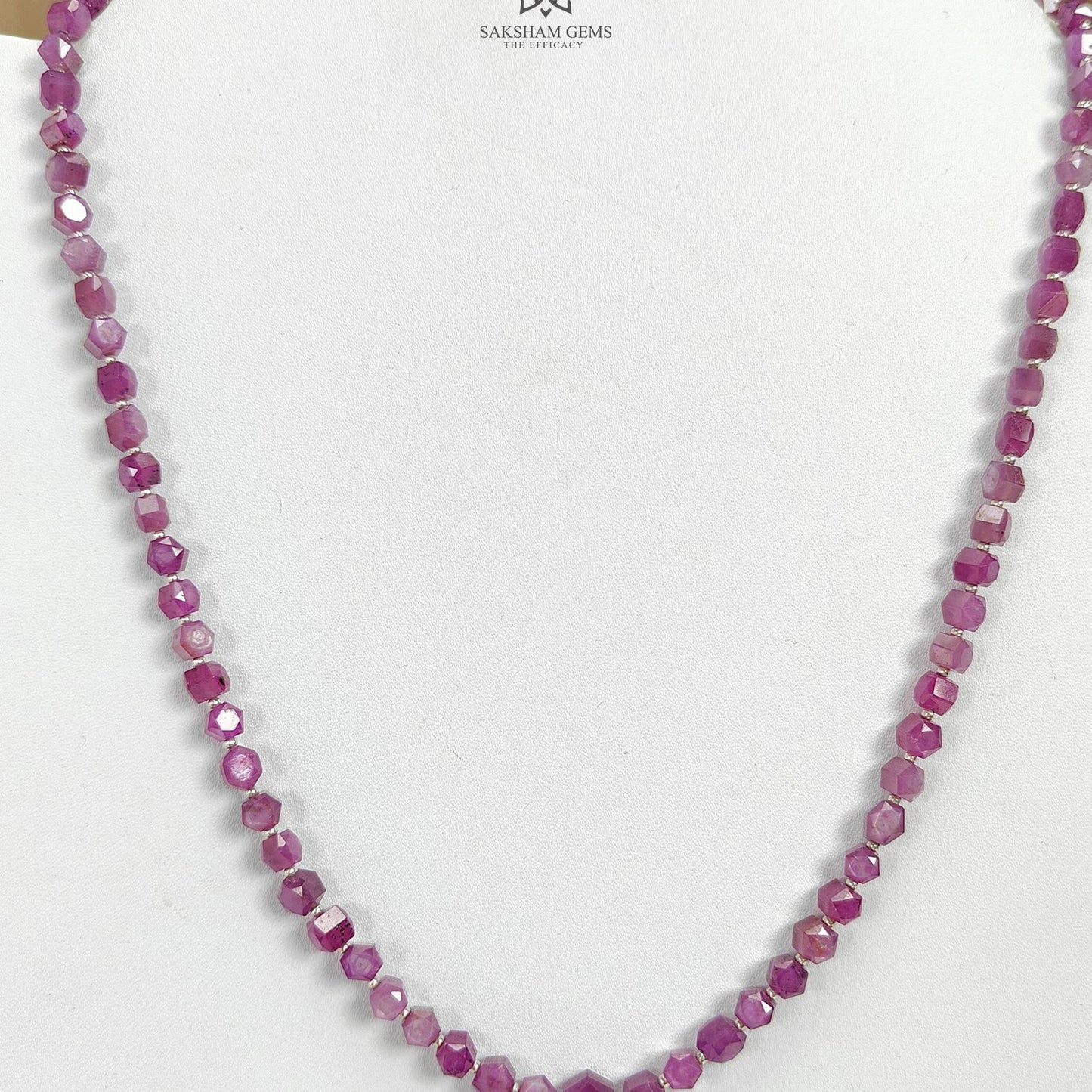 Raspberry Ruby Faceted Beads Necklace: 126.40cts Natural Untreated Ruby 925 Sterling Silver Hexagon Shape 5mm - 6.5mm 18"
