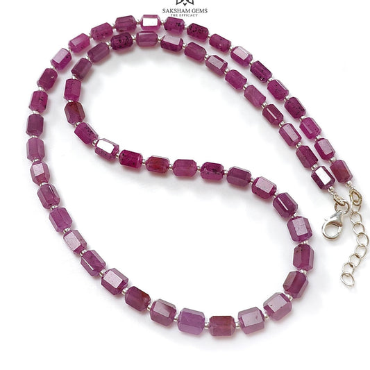Raspberry Purple Ruby Faceted Beads Necklace 94.05cts 