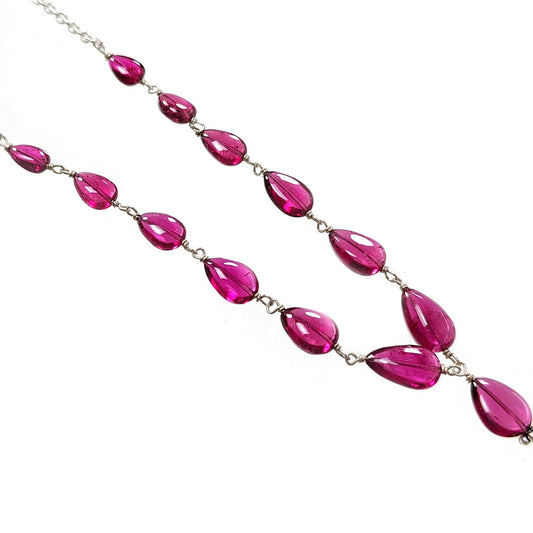 Rubellite Tourmaline Beads Chain Necklace 34.35cts