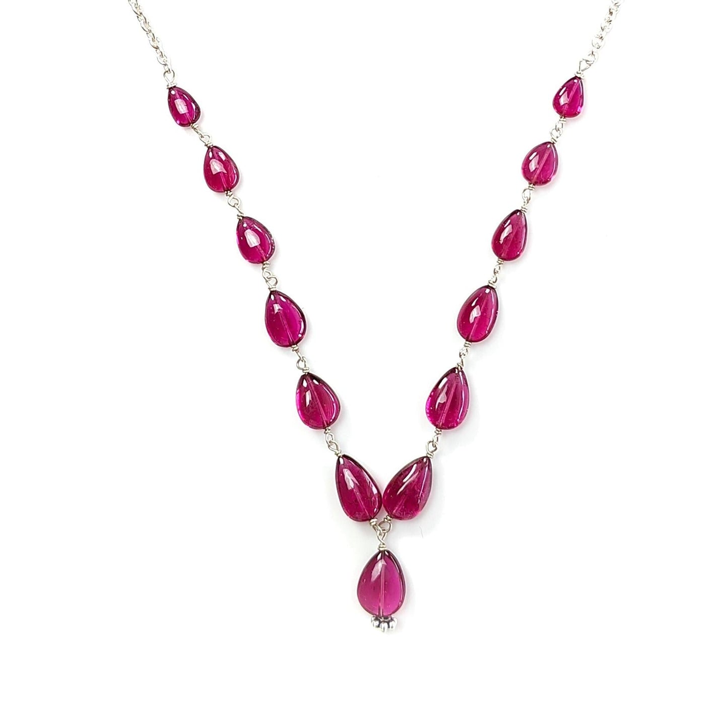 Rubellite Tourmaline Necklace: 34.35cts Natural Untreated Pink Tourmaline 925 Sterling Silver Plain Pear 6*5mm - 9*7mm 20"