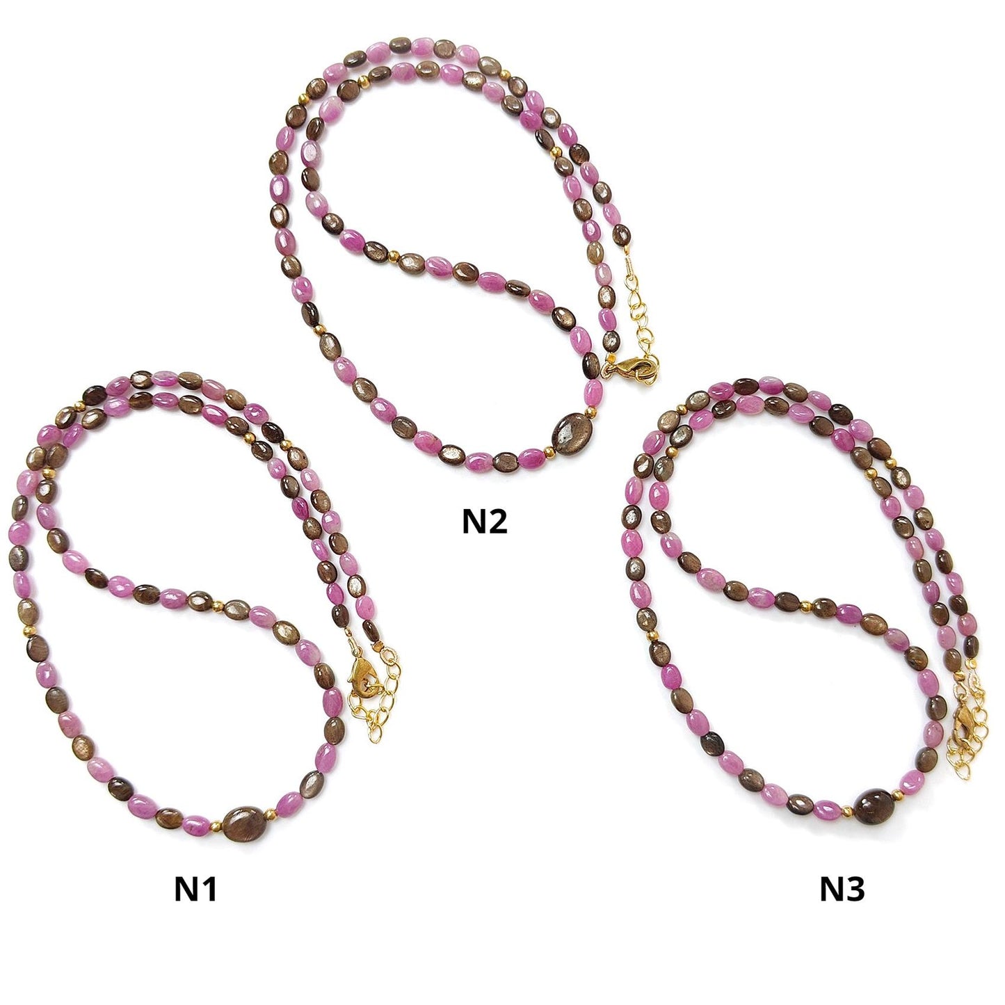 Golden & Pink Sapphire Gemstone Beads Necklace: Natural Untreated Unheated Sapphire Plain Oval Shape Brass Necklace 18" 1 Strand