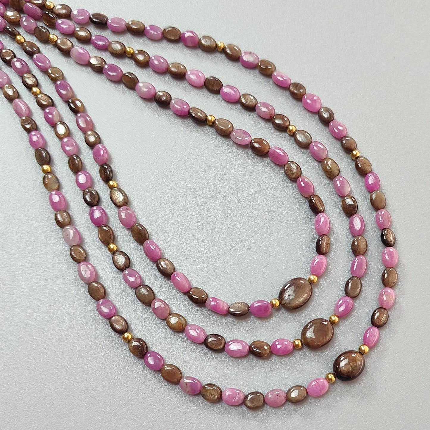 Golden & Pink Sapphire Gemstone Beads Necklace: Natural Untreated Unheated Sapphire Plain Oval Shape Brass Necklace 18" 1 Strand