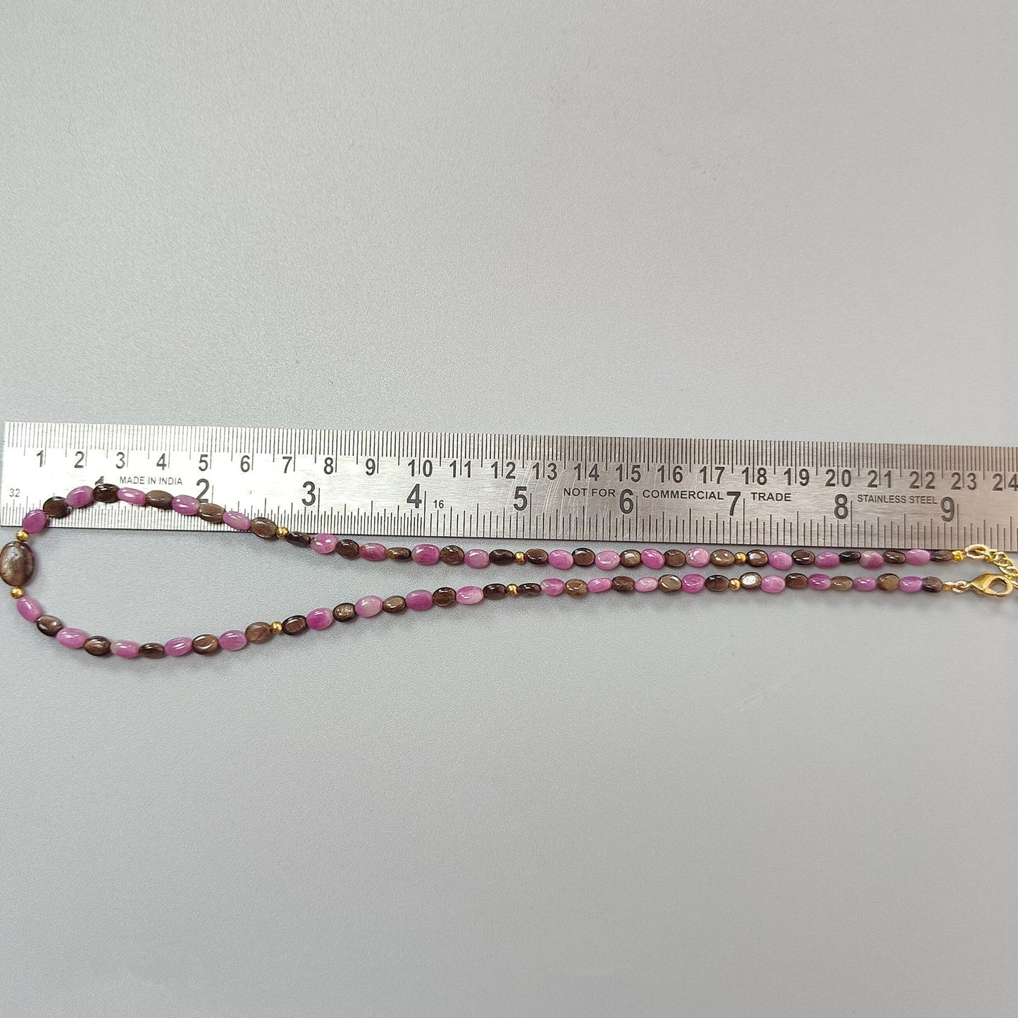 Golden & Pink Sapphire Gemstone Beads Necklace: Natural Untreated Unheated Sapphire Plain Oval Shape Brass Necklace 18" 1 Strand