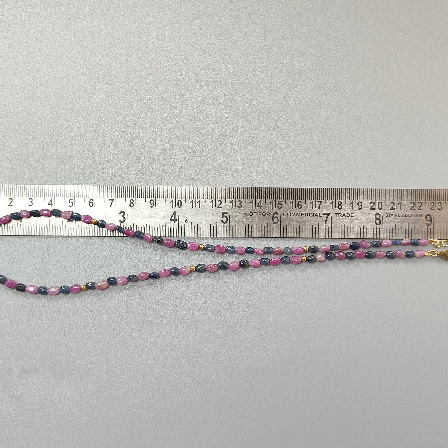 Pink & Blue Sapphire Gemstone Beads Necklace: Natural Untreated Unheated Sapphire Plain Oval Shape Brass Necklace 18" 1 Strand