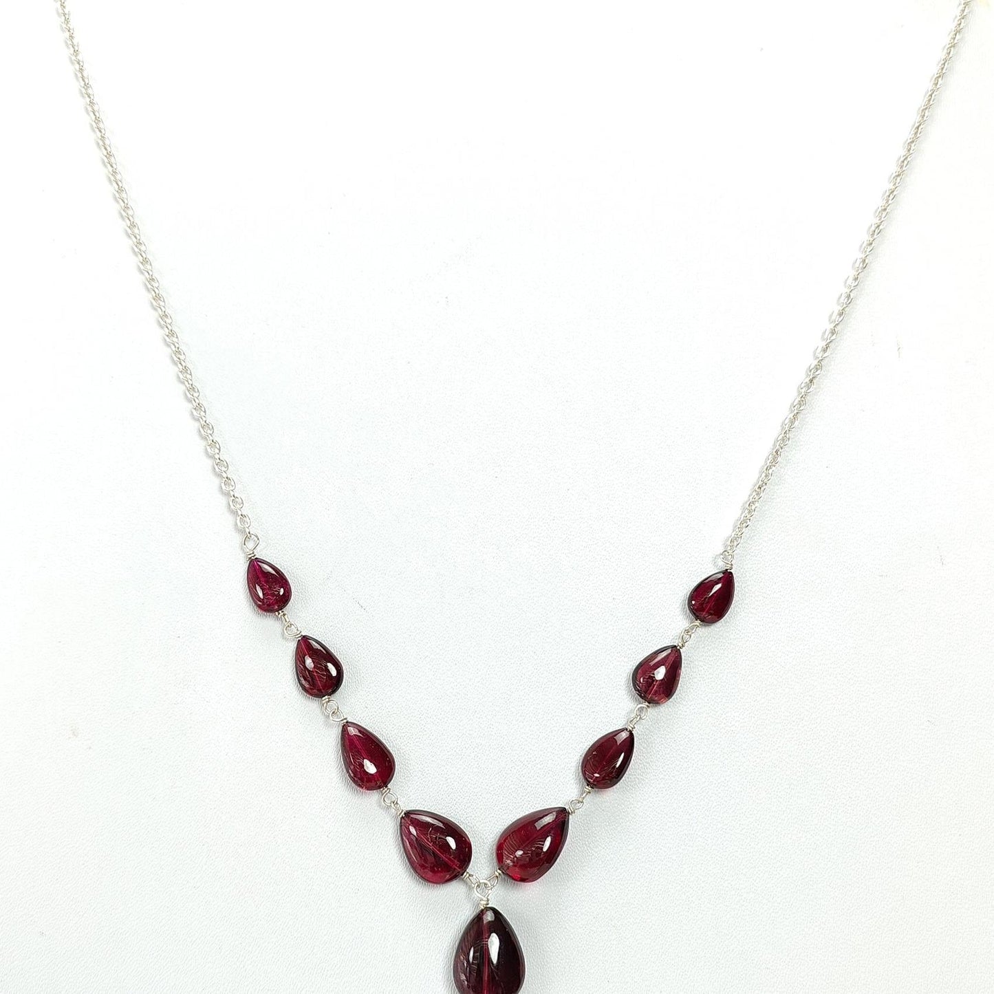 Rubellite Tourmaline Necklace: 41.50cts Natural Untreated Pink Tourmaline 925 Sterling Silver Plain Pear 20"